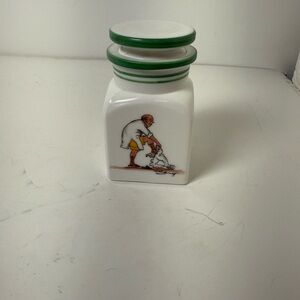 Vintage Cyril Gorainoff for Abercrombie & Fitch fox-hunter porcelain vanity jar.